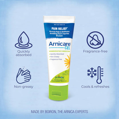 Boiron Arnicare Gel Natural Soothing Relief for Joint Pain, Muscle Pain, Swelling, Soreness, and Stiffness - Non-greasy and Fragrance-Free - 2.6 oz - Nirvana Guru