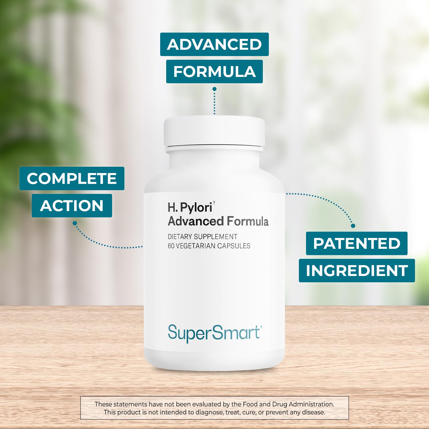 Supersmart H. Pylori Formula 20 Billion CFU per Day (High Potency) - Patented Pylopass Probiotic Lactobacillus Reuteri DSM 17648 Supplement | Non-GMO & Gluten Free - 60 Vegetarian Capsules Nirvana Guru