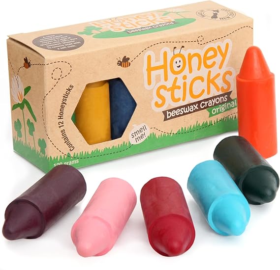 Honeysticks 100% Pure Beeswax Crayons (12 Pack) - Non Toxic Crayons, Safe for Babies and Toddlers, for 1 Year Plus, Handmade in New Zealand with Natural Beeswax, Food-Grade Colors, Eco-Friendly nirvanaguru