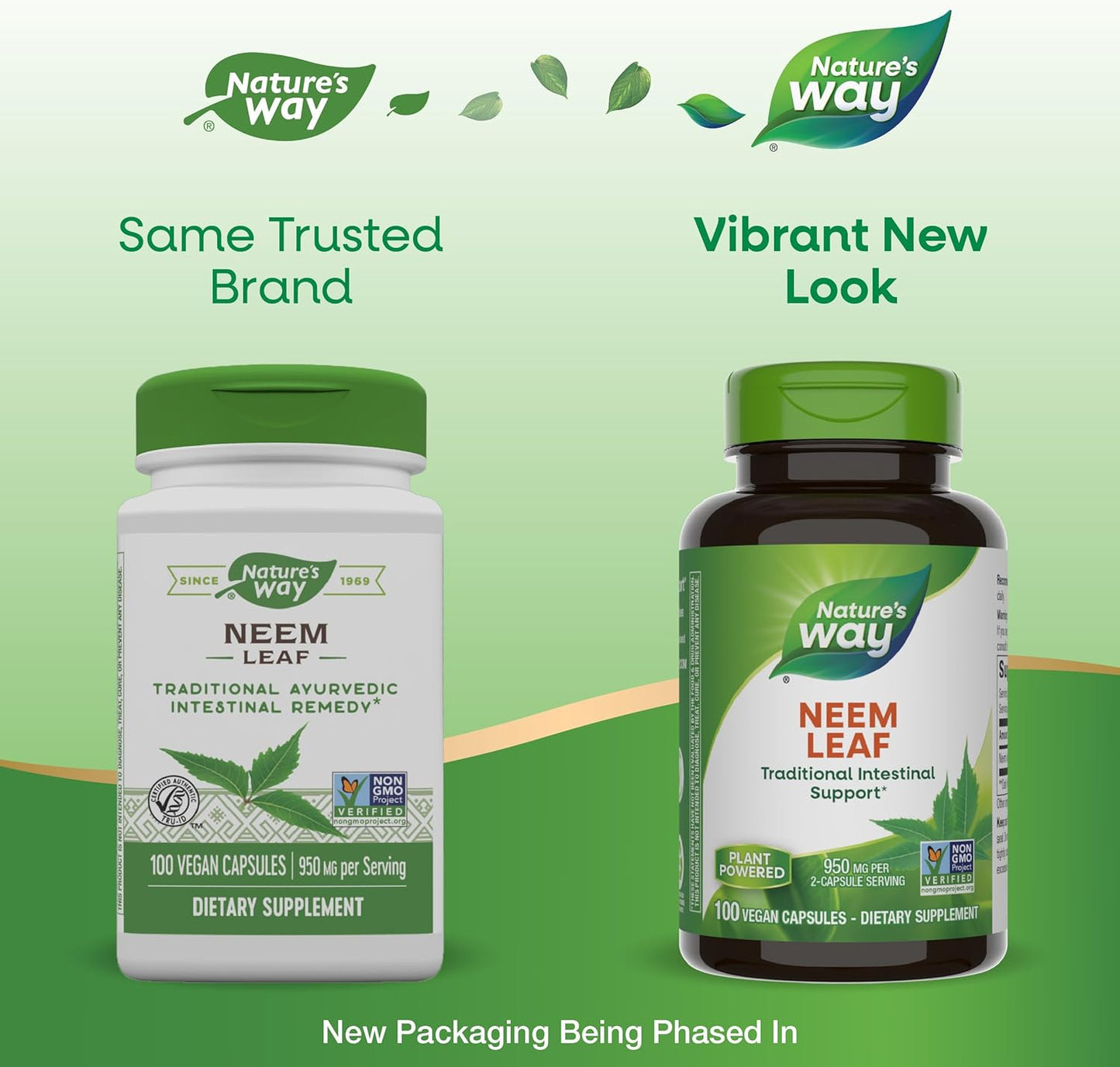 Nature's Way Herbal Neem Leaf, Traditional Intestinal Support*, Used in Ayurveda, 950 mg per 2-Capsule Serving, Non-GMO Project Verified, Vegan, 100 Capsules (Packaging May Vary) Nirvana Guru