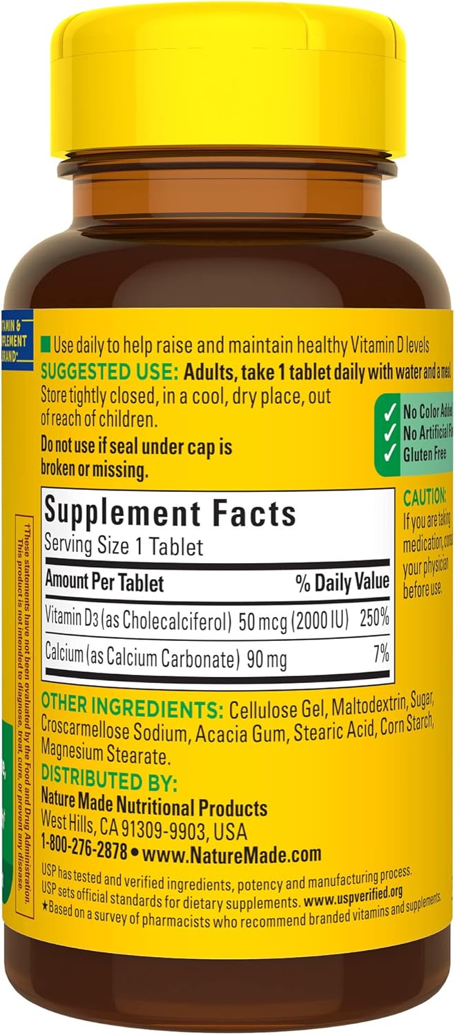 Nature Made Vitamin D3 2000 IU (50 mcg), Dietary Supplement for Bone, Teeth, Muscle and Immune Health Support, 400 Tablets, 400 Day Supply - Nirvana Guru