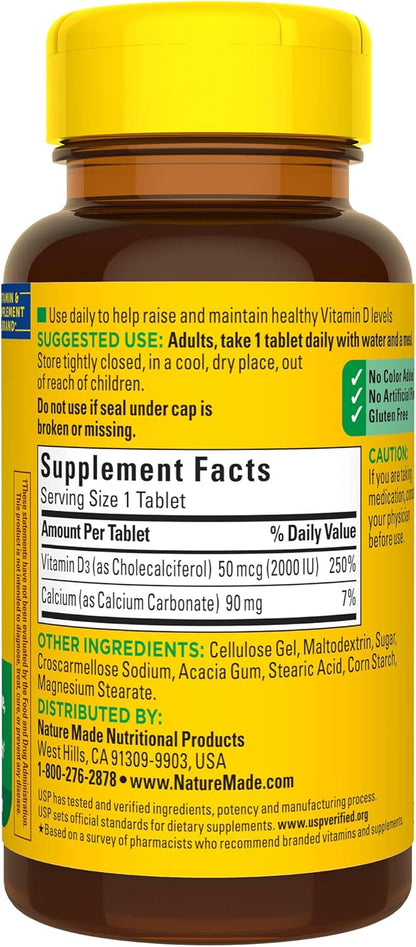 Nature Made Vitamin D3 2000 IU (50 mcg), Dietary Supplement for Bone, Teeth, Muscle and Immune Health Support, 400 Tablets, 400 Day Supply - Nirvana Guru