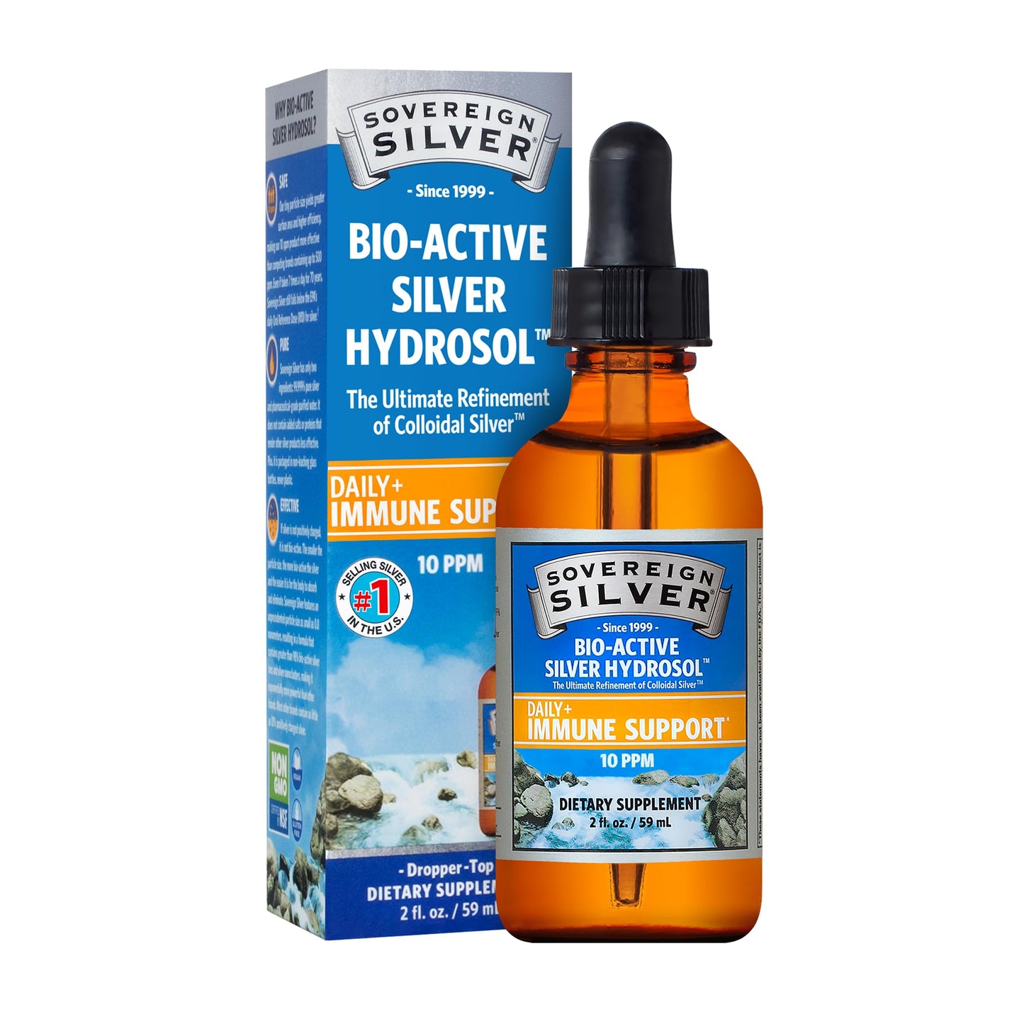 Sovereign Silver Immune Support - Colloidal Silver, Bio-Active Silver Hydrosol, 10 ppm, Liquid Dropper, 4 Fl Oz, (118 mL) Nirvana Guru