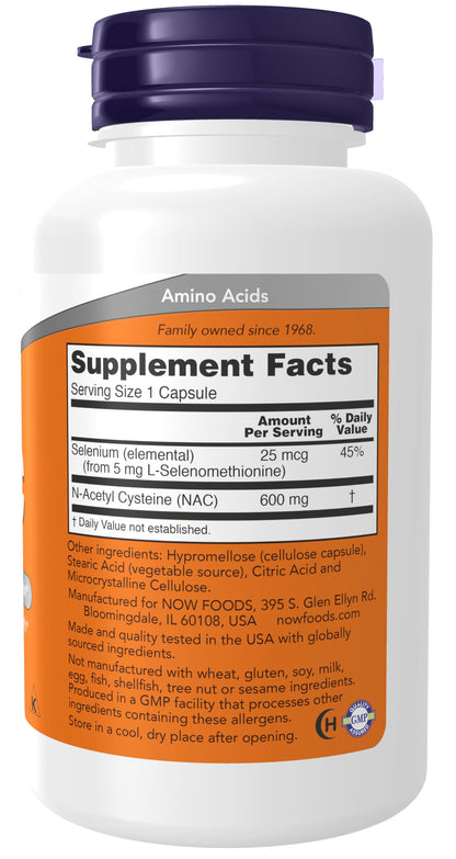 NOW Supplements, NAC (N-Acetyl Cysteine) 600 mg with Selenium, 250 Veg Capsules - Nirvana Guru