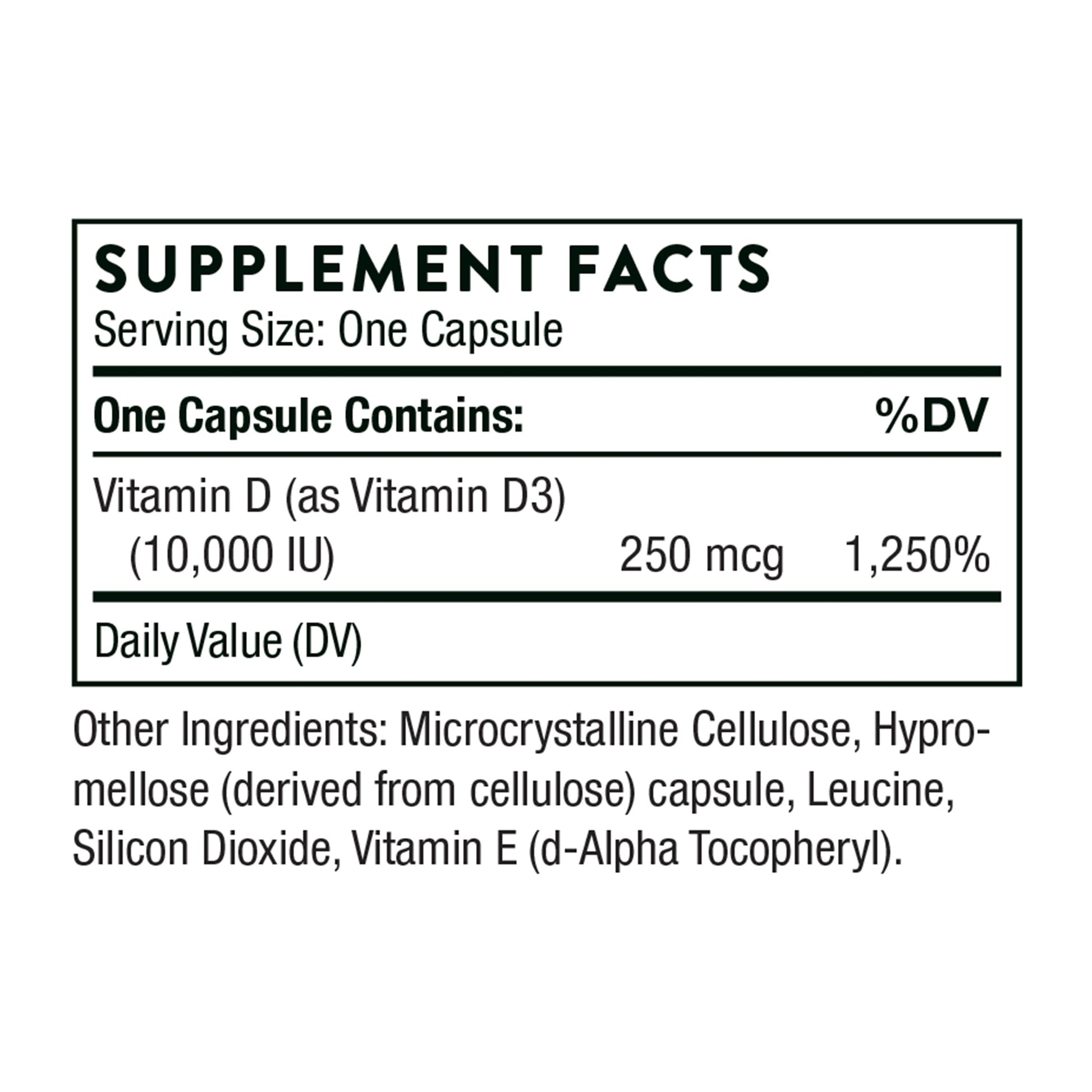 THORNE Vitamin D3 Supplement - Supports Healthy Bones, Teeth, Muscles, Cardiovascular & Immune Function* - Gluten, Dairy & Soy-Free - 10,000 IU - 60 Capsules - Nirvana Guru