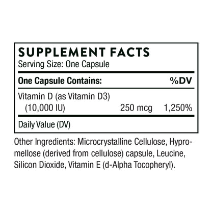 THORNE Vitamin D3 Supplement - Supports Healthy Bones, Teeth, Muscles, Cardiovascular & Immune Function* - Gluten, Dairy & Soy-Free - 10,000 IU - 60 Capsules - Nirvana Guru