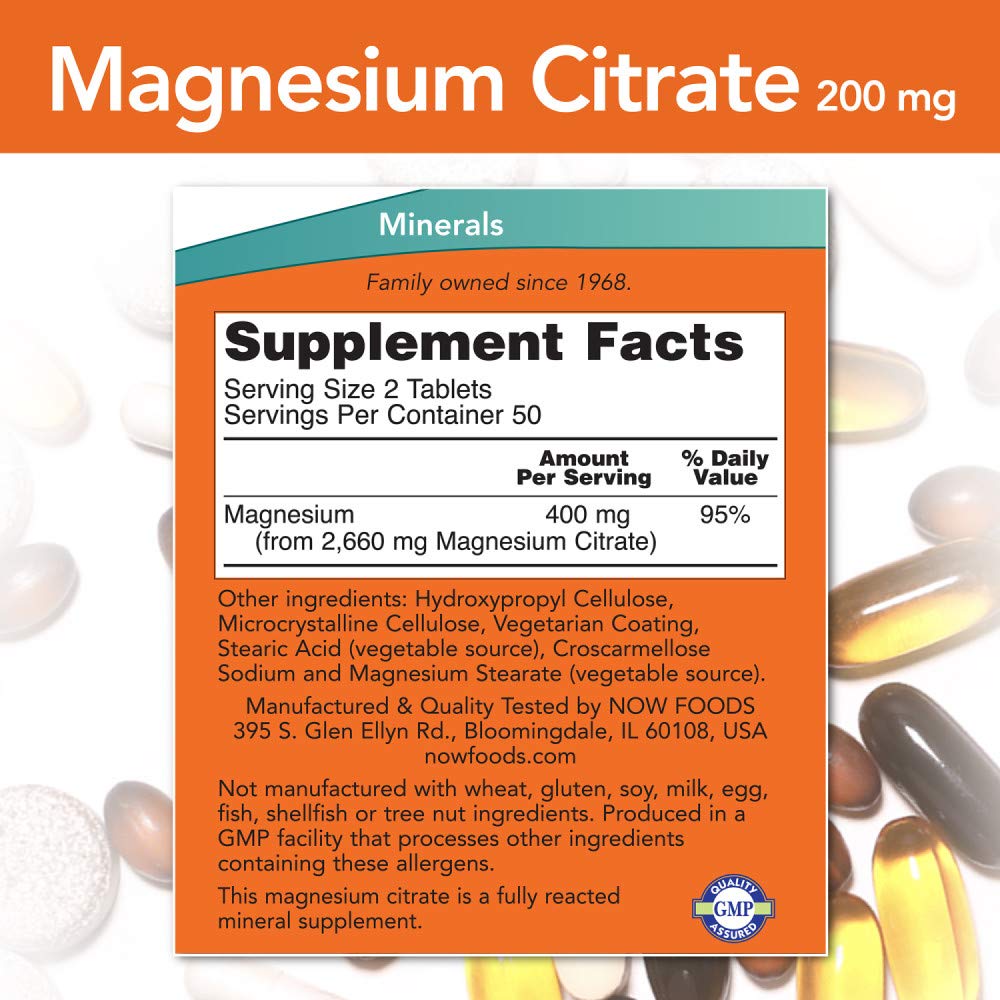 NOW Foods Supplements, Magnesium Citrate, Enzyme Function*, Nervous System Support*, 240 Veg Capsules - Nirvana Guru