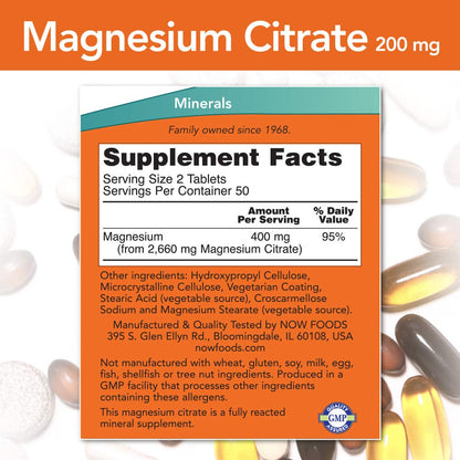 NOW Foods Supplements, Magnesium Citrate, Enzyme Function*, Nervous System Support*, 240 Veg Capsules - Nirvana Guru