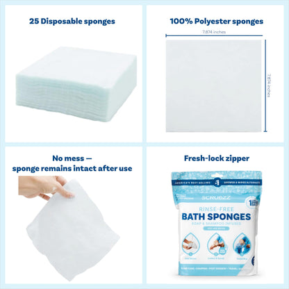 Scrubzz Disposable Rinse Free Bathing Wipes - 25 Pack - All-in-1 Single Use Shower Wipes, Simply Dampen, Lather, and Dry Without Shampoo or Rinsing Nirvana Guru