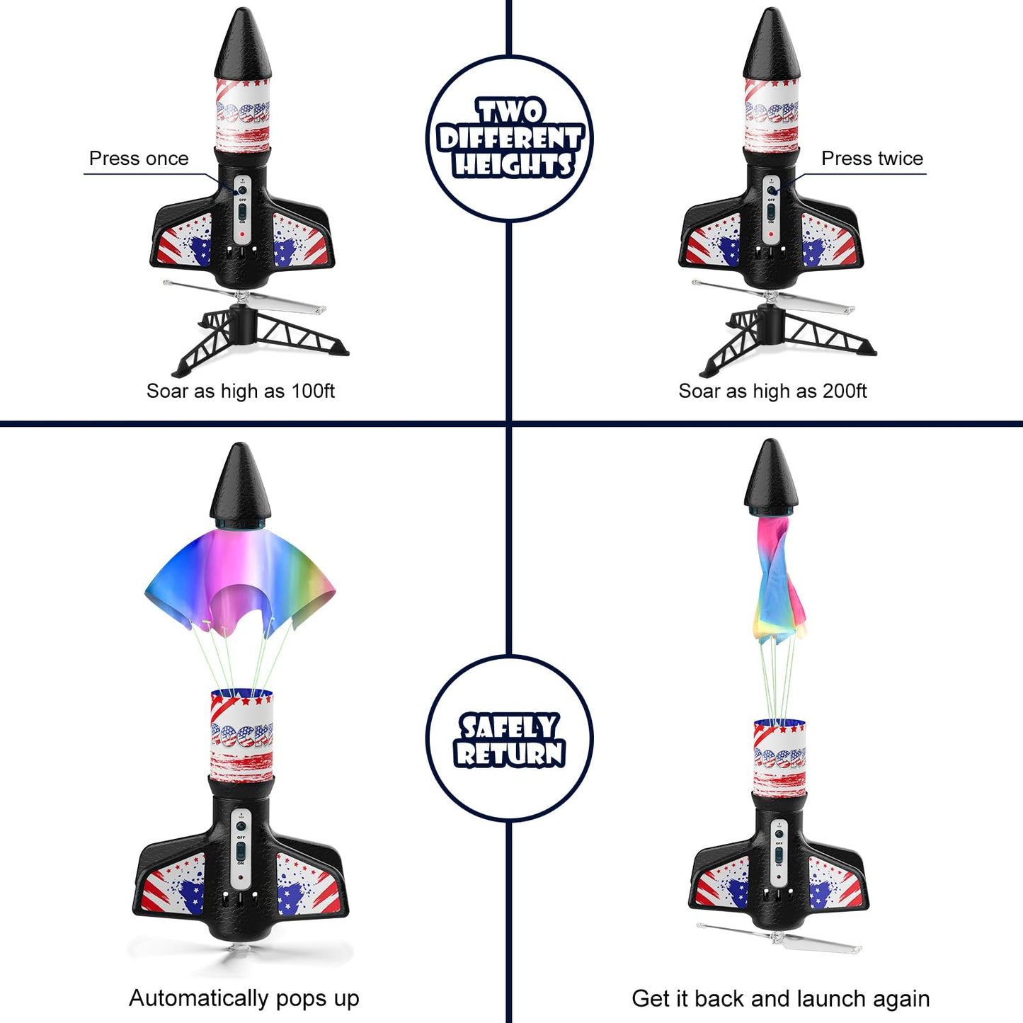 Rocket Launcher for Kids, Self Launching Motorized Air Rocket Toy, Outdoor Toys for Ages 8-12, Model Rockets with Parachute Safely Land, Spaceship Launch up to 200 ft Birthday Gifts for Boys Nirvana Guru