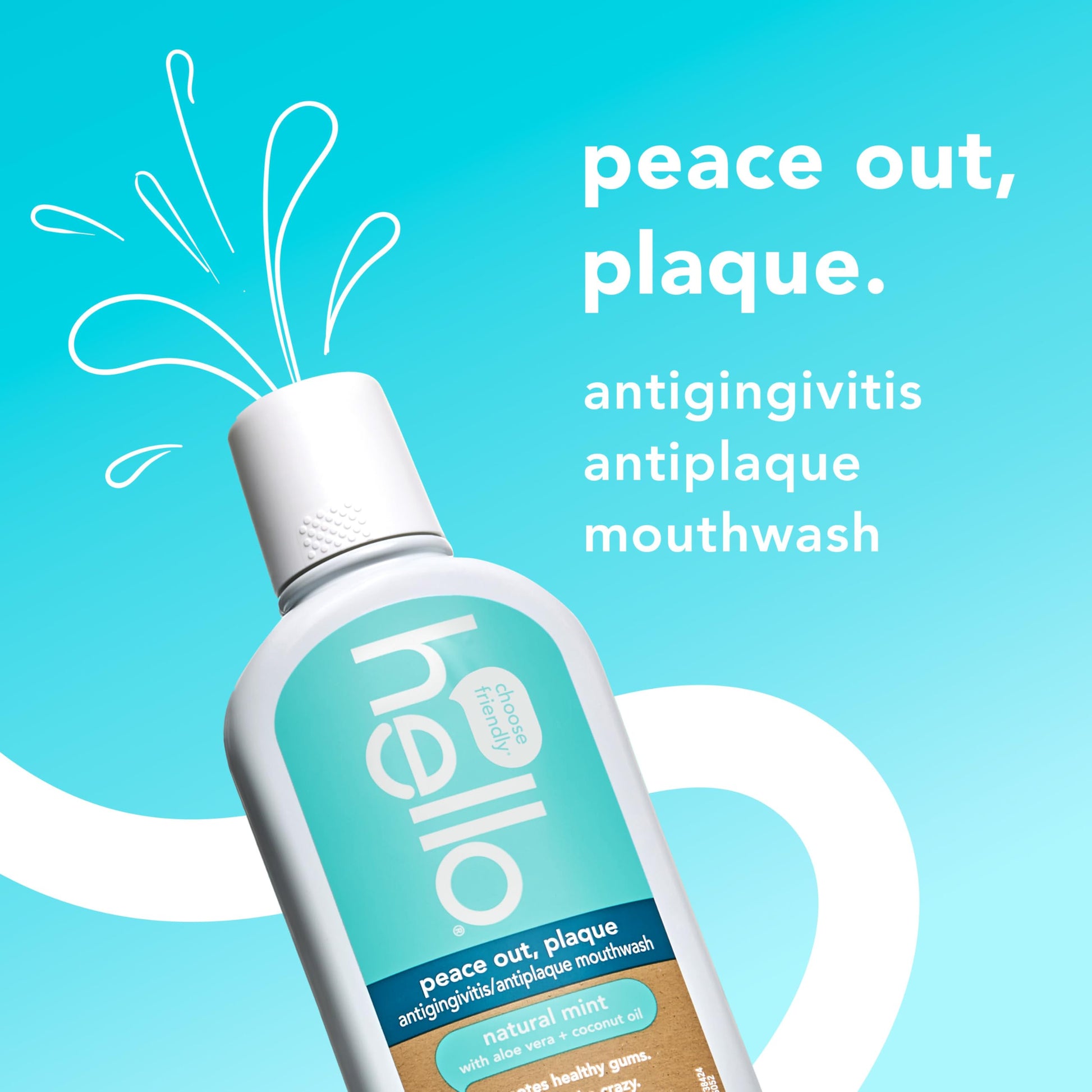 Hello Peace Out Plaque, Antigingivitis Alcohol Free Mouthwash, Natural Mint with Aloe Vera and Coconut Oil, Fluoride Free, Vegan, SLS Free and Gluten Free, 16 Ounce (Pack of 3) Nirvana Guru