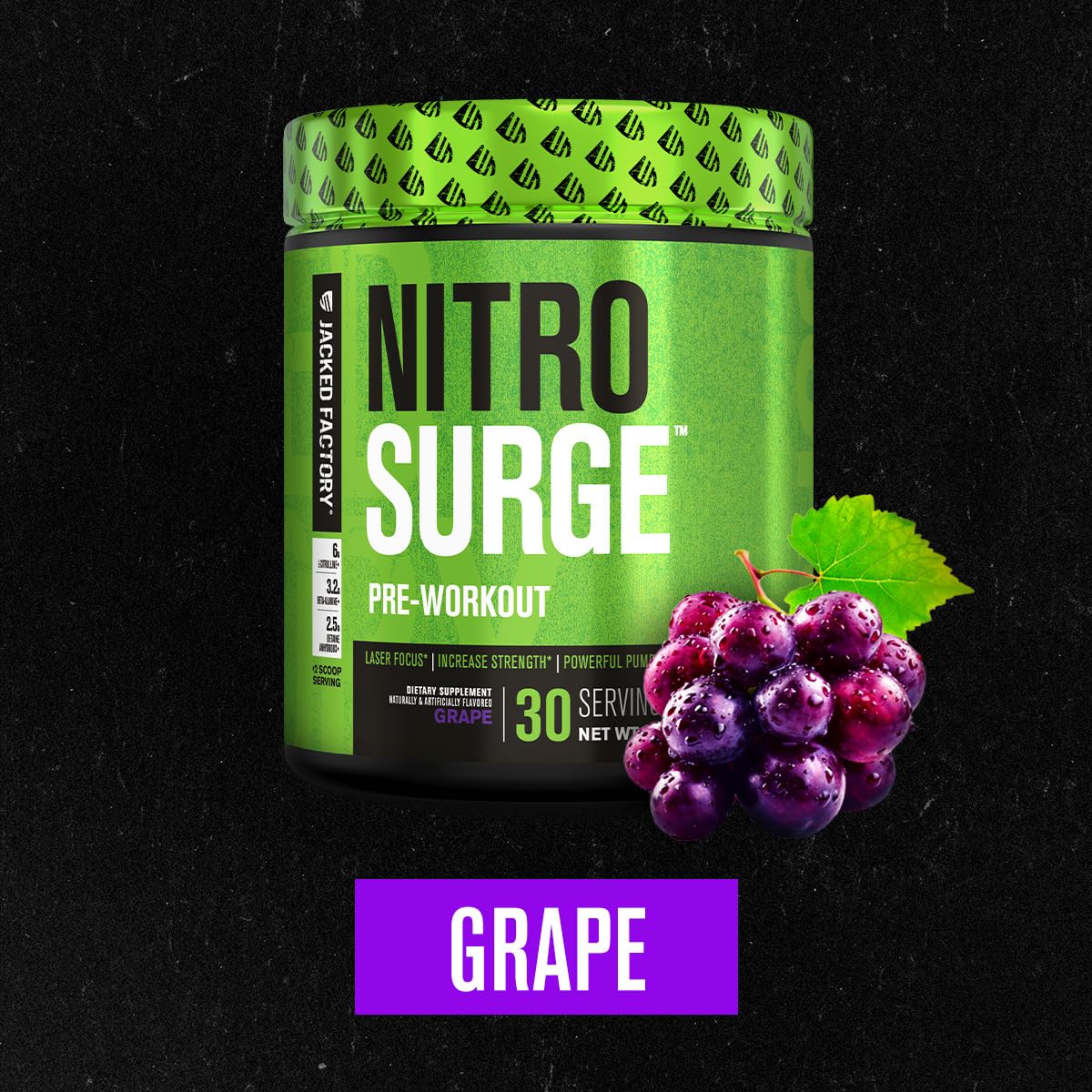 Jacked Factory NITROSURGE Pre Workout Supplement - Energy Booster, Instant Strength Gains, Clear Focus & Intense Pumps - NO Booster & Powerful Preworkout Energy Powder - 30 Servings, Blue Raspberry