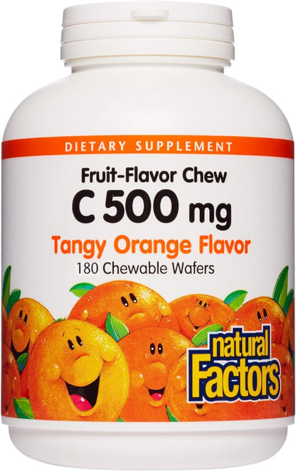 Natural Factors, Kids Chewable Vitamin C 500 mg, Supports Immune Health, Bones, Teeth and Gums, Tangy Orange, 180 Count (Pack of 1) - Nirvana Guru