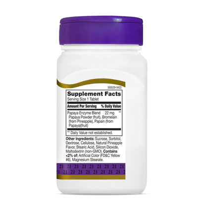 21st Century Papaya Enzyme Chewable (100 Count), Papaya & Pineapple Digestive Enzymes for Gut Health, Tropical Flavor, Non-GMO, Gluten-Free, No Added Salt, Yeast, Artificial Flavors