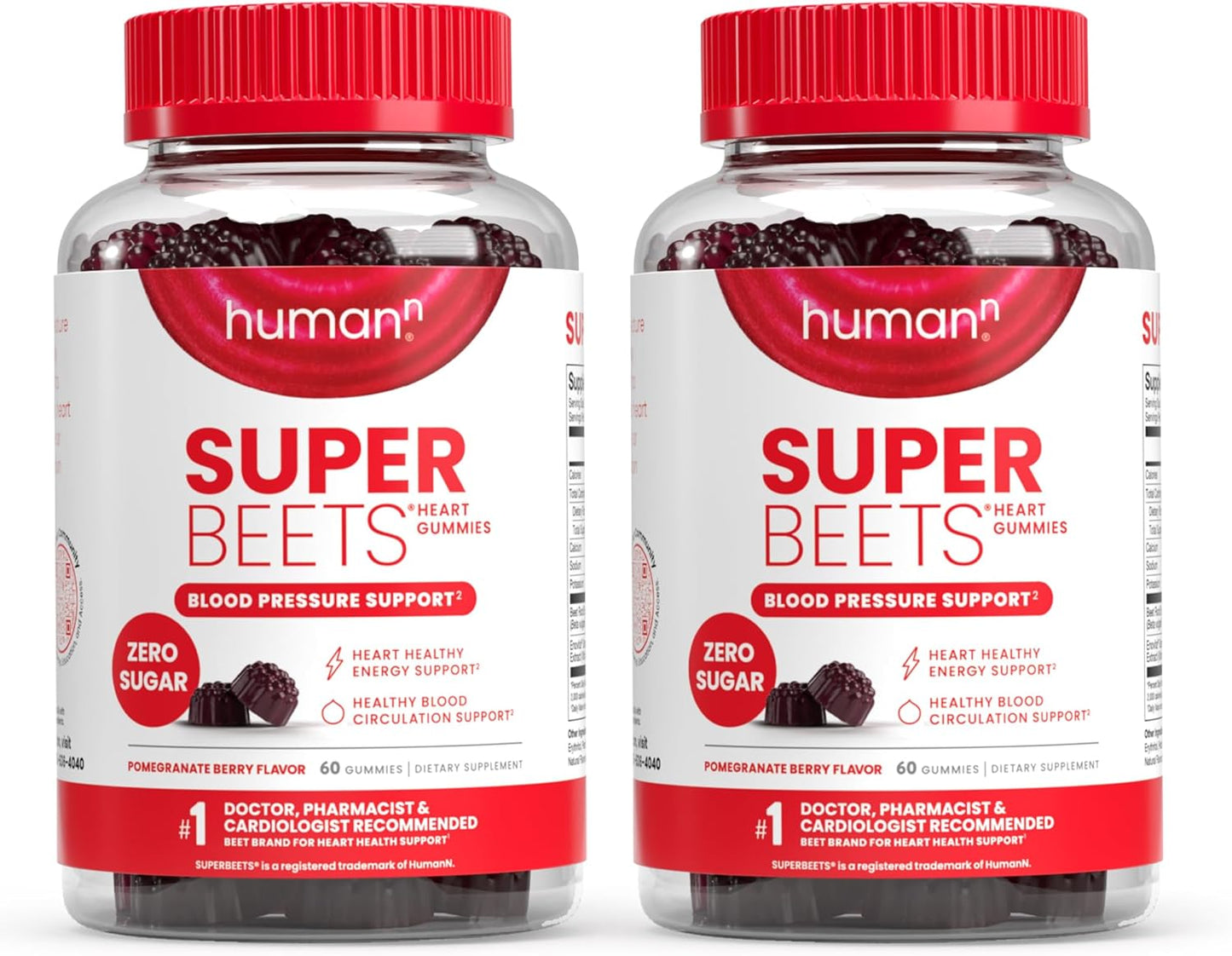 HumanN SuperBeets Heart Gummies - Beet Gummy with Energy Support, Grape Seed Extract & Beetroot Powder, Sugar Free - Pomegranate Berry Flavor, 60 Count - Nirvana Guru