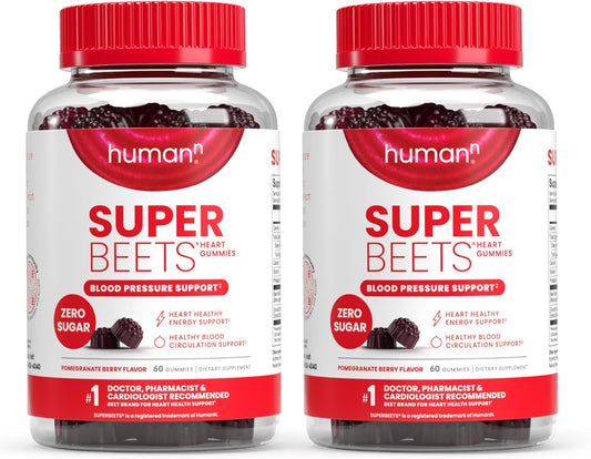 HumanN SuperBeets Heart Gummies - Beet Gummy with Energy Support, Grape Seed Extract & Beetroot Powder, Sugar Free - Pomegranate Berry Flavor, 60 Count - Nirvana Guru