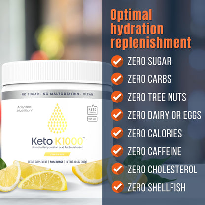 Hi-Lyte Keto K1000 Electrolyte Powder | Raspberry Lemon | Hydration Supplement Drink Mix | Boost Energy & Beat Leg Cramps | No Sugar, No Maltodextrin | 50 Servings