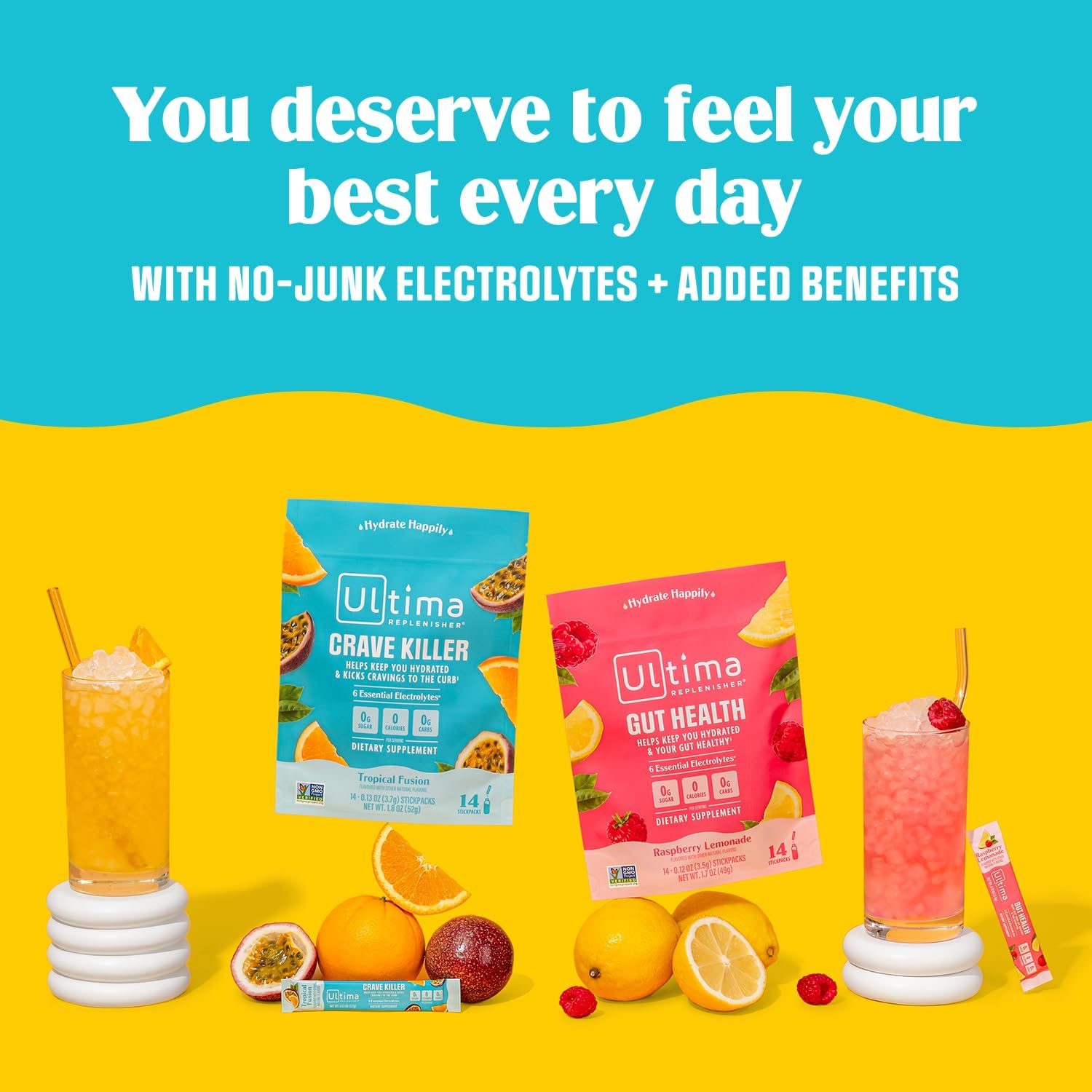 Ultima Replenisher Crave Killer Supplement and Electrolytes Powder – Tropical Fusion, 14 Stickpacks – Hydration Packets That Kick Cravings to The Curb - Nirvana Guru