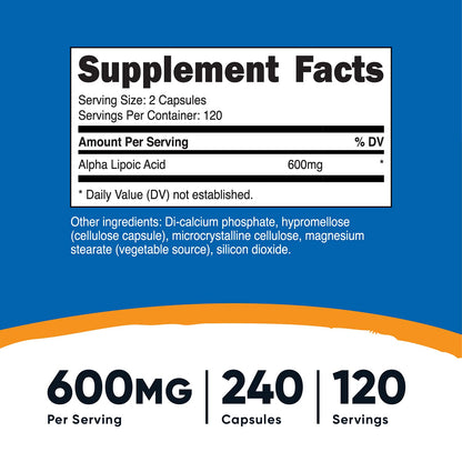 Nutricost Alpha Lipoic Acid 600mg Per Serving, 240 Capsules - Gluten Free, Vegetarian Capsules, Soy Free & Non-GMO