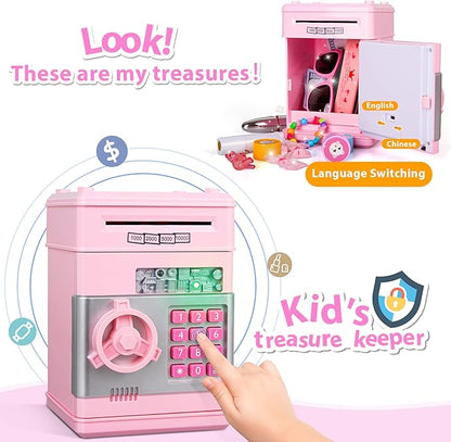 Kids Piggy Bank for Girls - Toys for 5 6 7 8 9 10 Year Old Girl Birthday Gifts - Electronic Piggy Bank ATM Machine Money Safe for Kids Toys Age 6-8-10 nirvanaguru