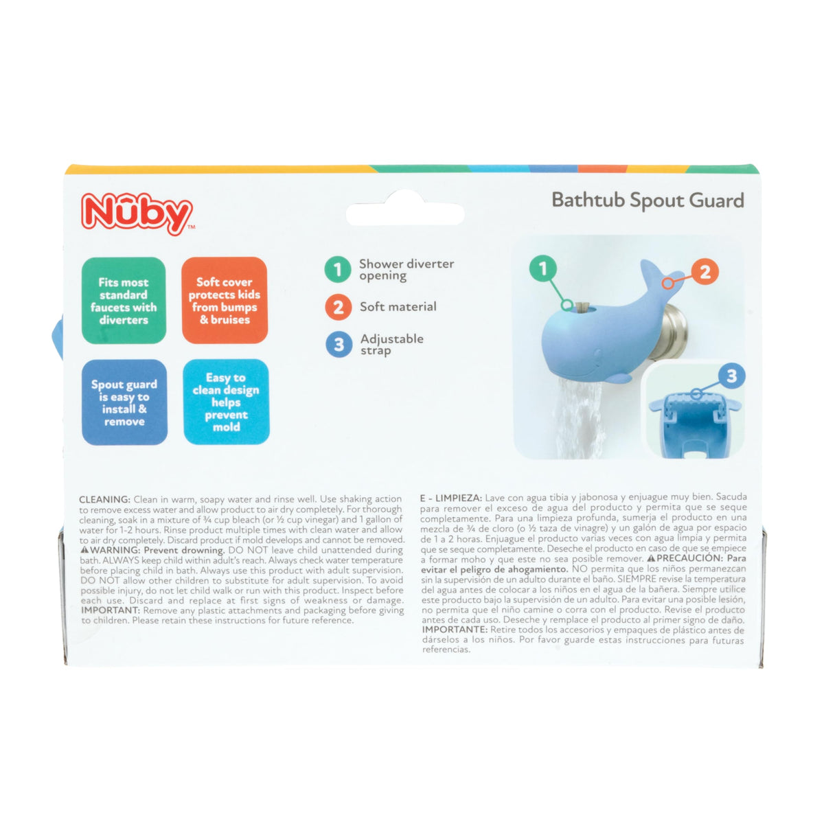 Nuby Bathtub Safety Spout Guard - Compatible with Most Standard Faucets - Bath Toys - Whale