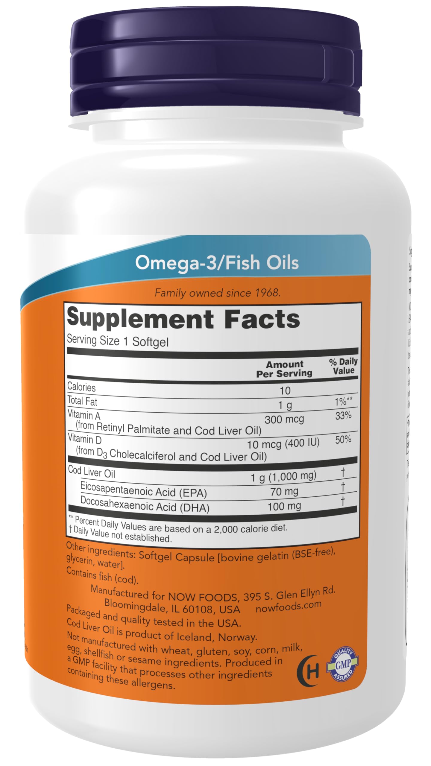 NOW Foods Supplements, Cod Liver Oil, Extra Strength 1,000 mg with Vitamins A & D-3, EPA, DHA, 180 Softgels - Nirvana Guru