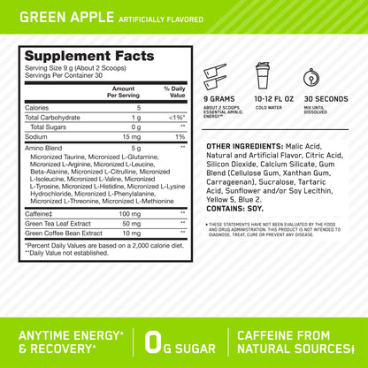 Optimum Nutrition Amino Energy - Pre Workout with Green Tea, BCAA, Amino Acids, Keto Friendly, Green Coffee Extract, Energy Powder - Concord Grape, 65 Servings (Packaging May Vary)