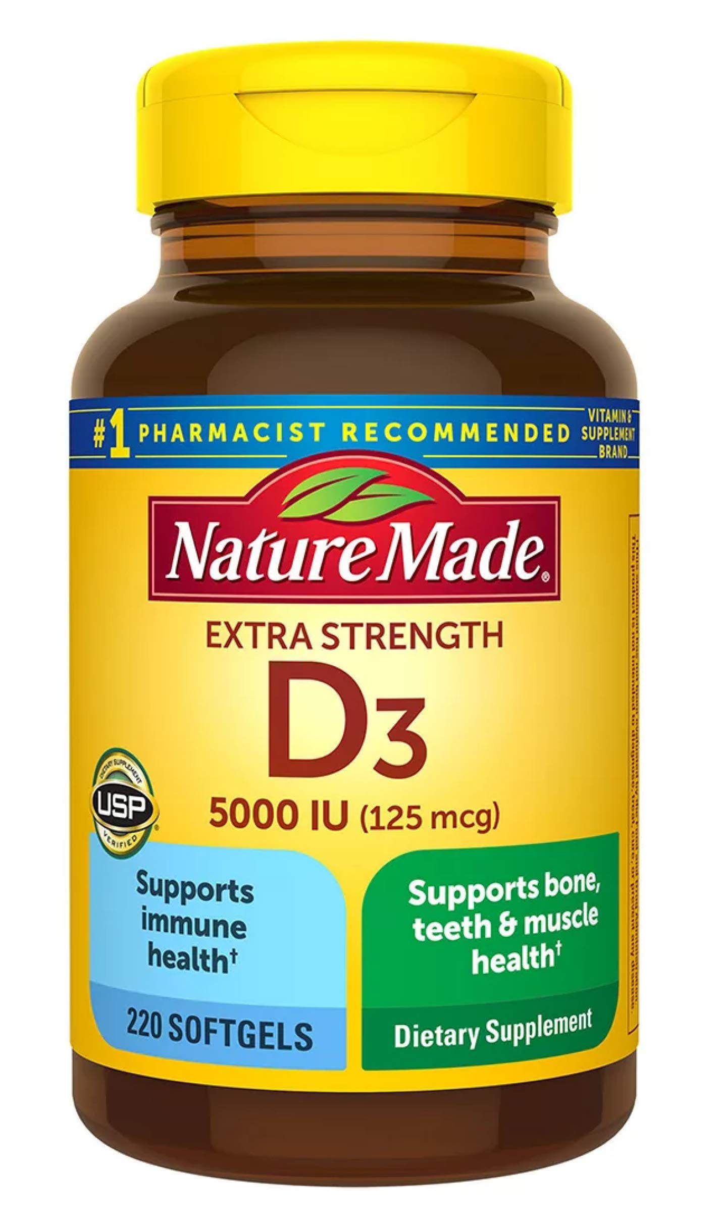 Nature Made Extra Strength Vitamin D3 5000 IU (125 mcg), Dietary Supplement for Bone, Teeth, Muscle and Immune Health Support, 180 Softgels, 180 Day Supply - Nirvana Guru