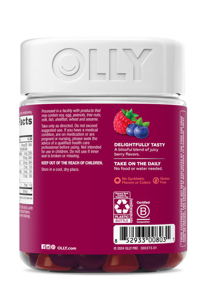 OLLY Women's Multivitamin Gummy, Vitamins A, D, C, E, Biotin, Folic Acid, Adult Chewable Vitamin, Berry Flavor, 45 Day Supply - 90 Count