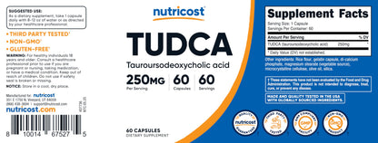 Nutricost Tudca 250mg, 60 Capsules (Tauroursodeoxycholic Acid) - Premium Quality Nirvana Guru