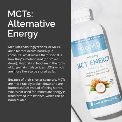 Dr Amen BrainMD Brain MCT Energy - 16 fl oz - Energy Support for Brain & Body - Improves Focus & Satiety - Clean & Fast Acting - Gluten Free - 31 Servings Nirvana Guru