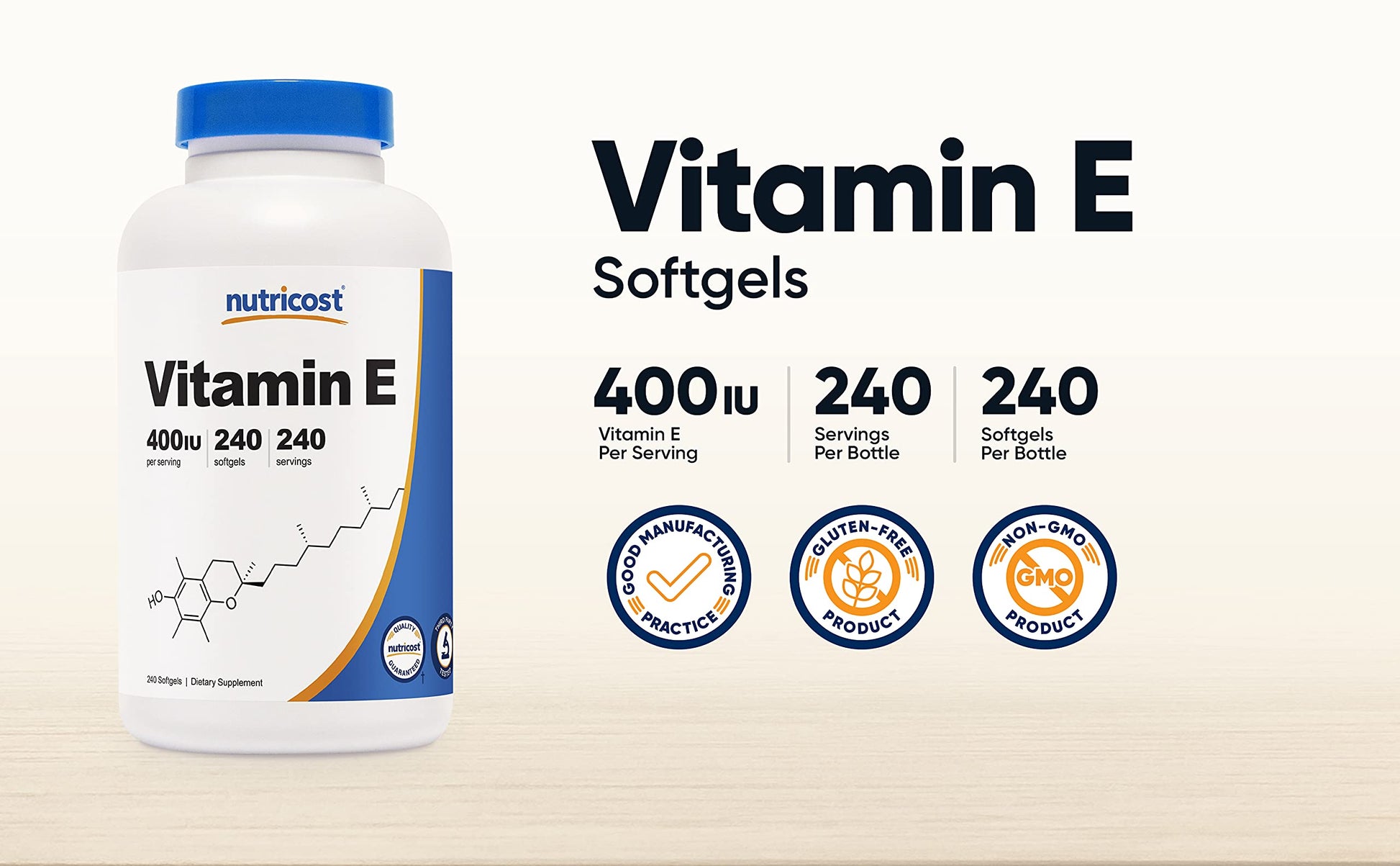 Nutricost Vitamin E 400 IU, 240 Softgel Capsules - Gluten Free, Non-GMO Nirvana Guru
