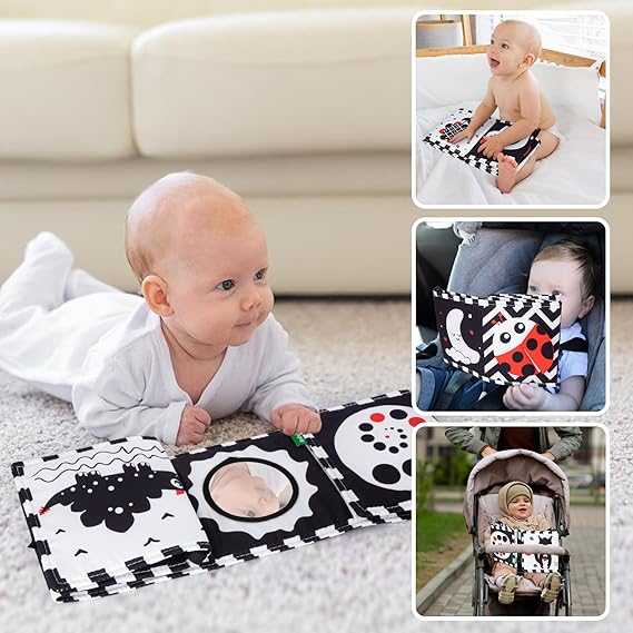 Cawgug Black and White High Contrast Baby Toys for Newborn Brain Development Tummy Time Soft Book Babies 0-3 6-12 Months Montessori Learning Activities Infant and Sensory Visual Stimulation Toys nirvanaguru
