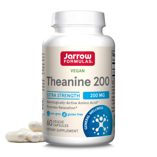 Jarrow Formulas Extra Strength Theanine 200 mg, Dietary Supplement That Promotes Relaxation, Amino Acid Supplement for Relaxation Support, 60 Veggie Capsules, 60 Day Supply - Nirvana Guru