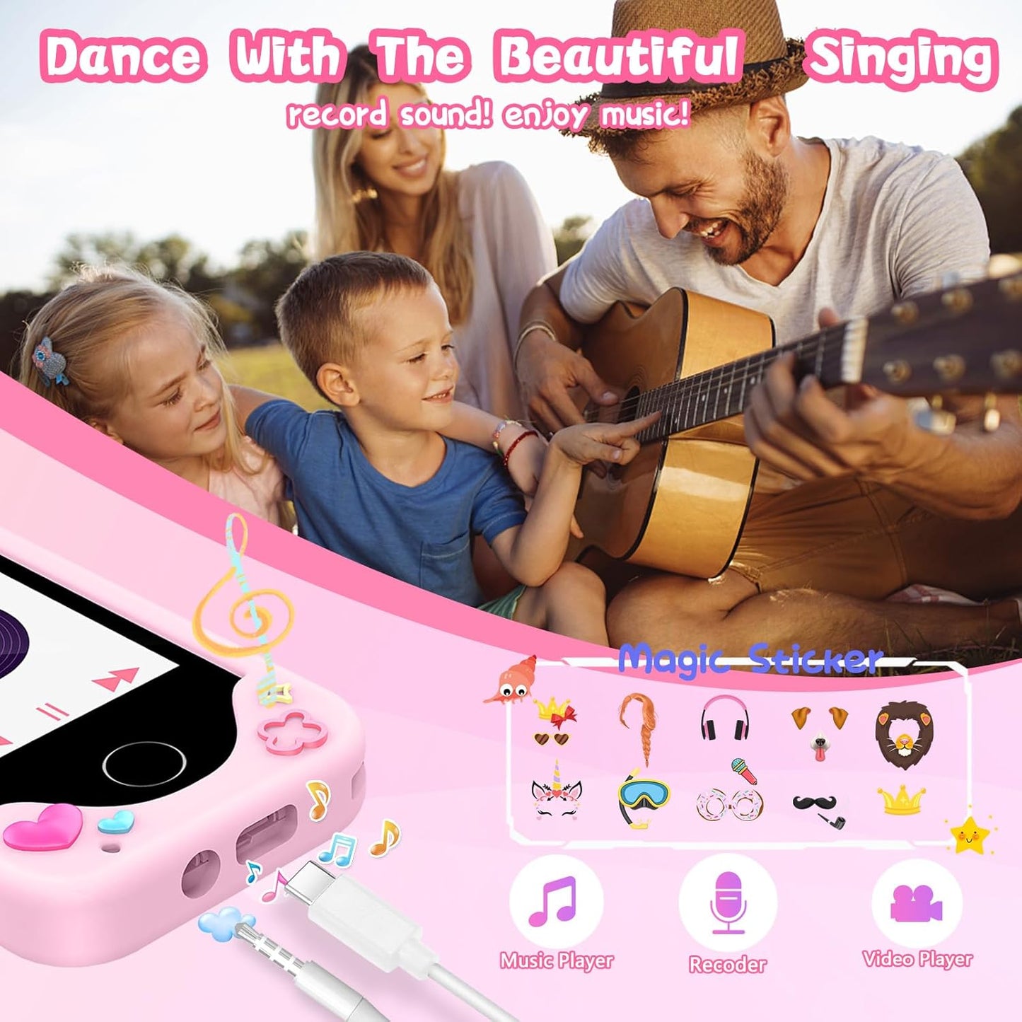 Kids Smart Phone with Dual Camera, Game & Music Player, Toddler Learning Play Toy Cell Phone, Gifts for Girls, Christmas, Birthday, Age 3-10, Light Pink Nirvana Guru