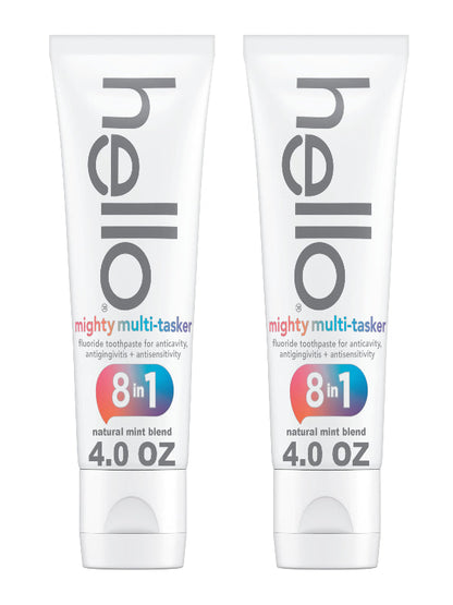 hello Mighty Multitasker Fluoride Toothpaste, 8-in-1 Toothpaste with Minty Flavor, Anticavity, Antigingivitis, Antisensitivity, Strengthens Enamel and Whitens, 2 Pack, 4.0 Oz Tubes Nirvana Guru