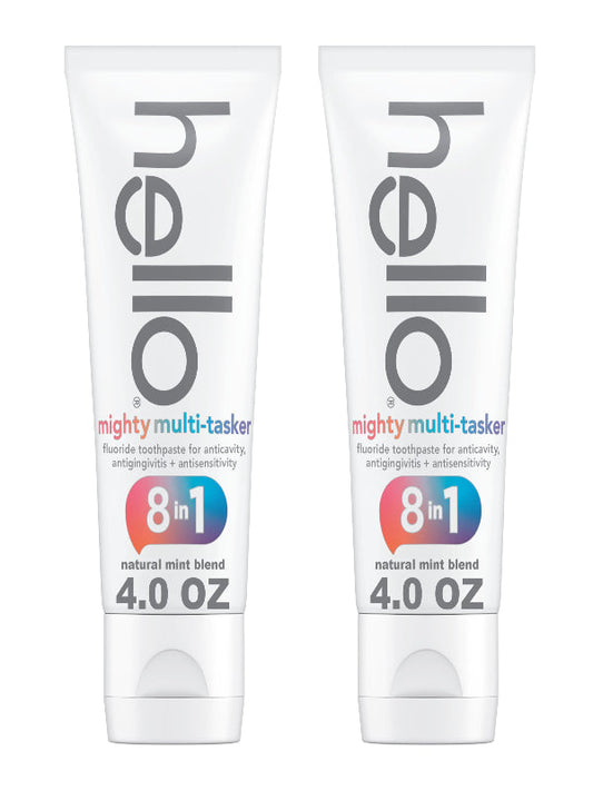 hello Mighty Multitasker Fluoride Toothpaste, 8-in-1 Toothpaste with Minty Flavor, Anticavity, Antigingivitis, Antisensitivity, Strengthens Enamel and Whitens, 2 Pack, 4.0 Oz Tubes Nirvana Guru