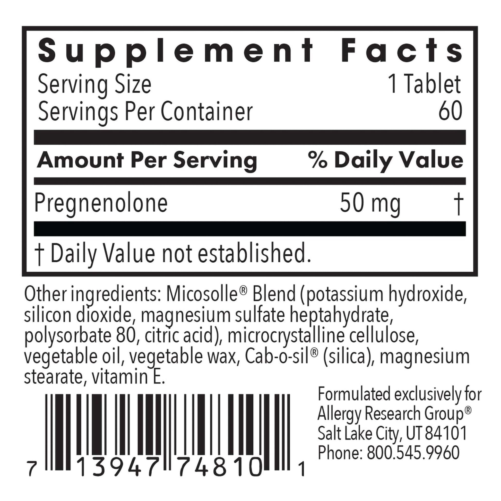 Allergy Research Group Pregnenolone Supplement - Progesterone Supplements 50mg, Hormone & Stress Support, Made from Non-GMO Wild Yam, Micronized Lipid Matrix, Plant-Sourced, Scored Tablets - 60 Count Nirvana Guru