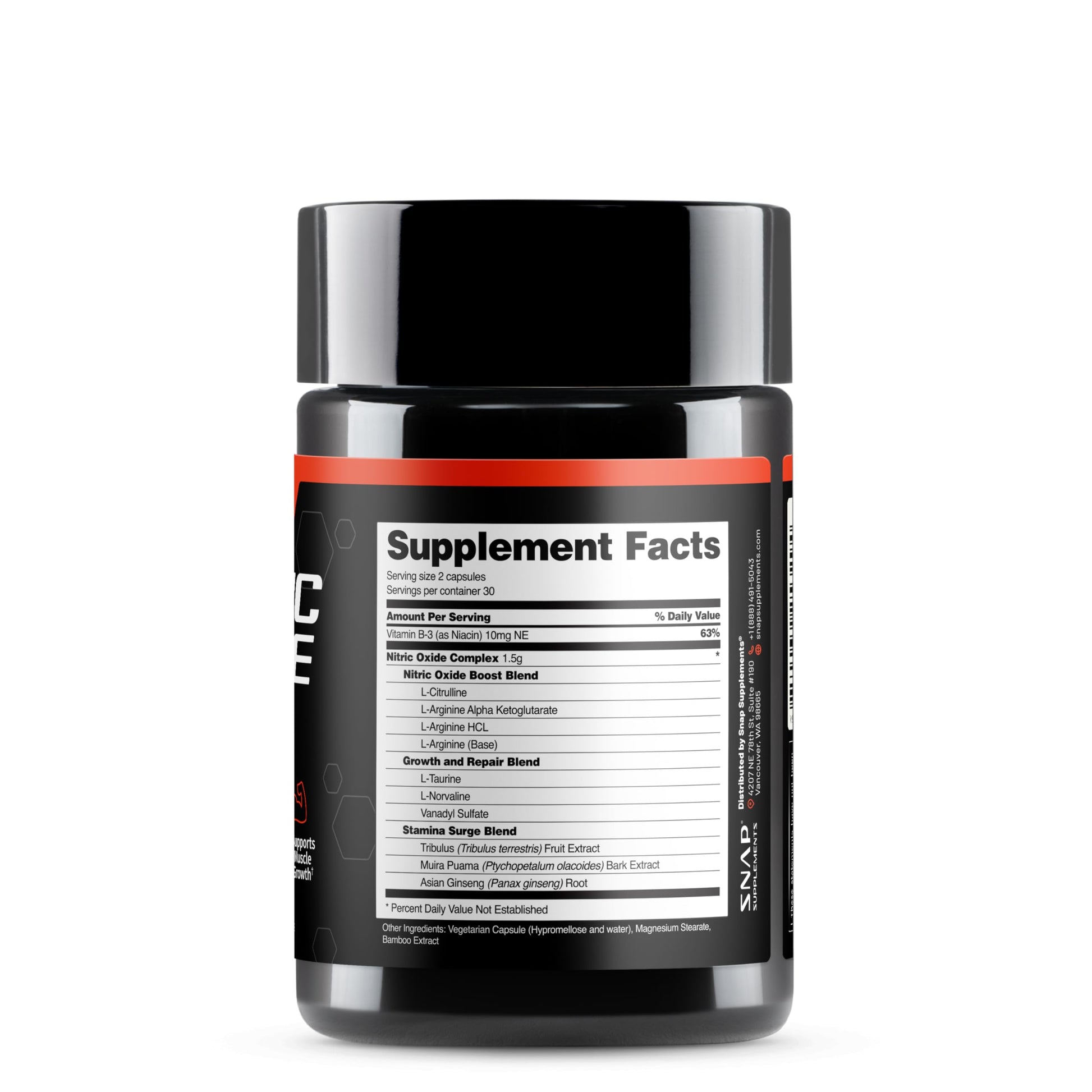 Snap Supplements Nitric Oxide Booster Supplement with L Arginine and L Citrulline Essential Amino Acids and Ginseng Root, Energy, Heart Health, Muscle Growth & Circulation Support, 90 Capsules - Nirvana Guru