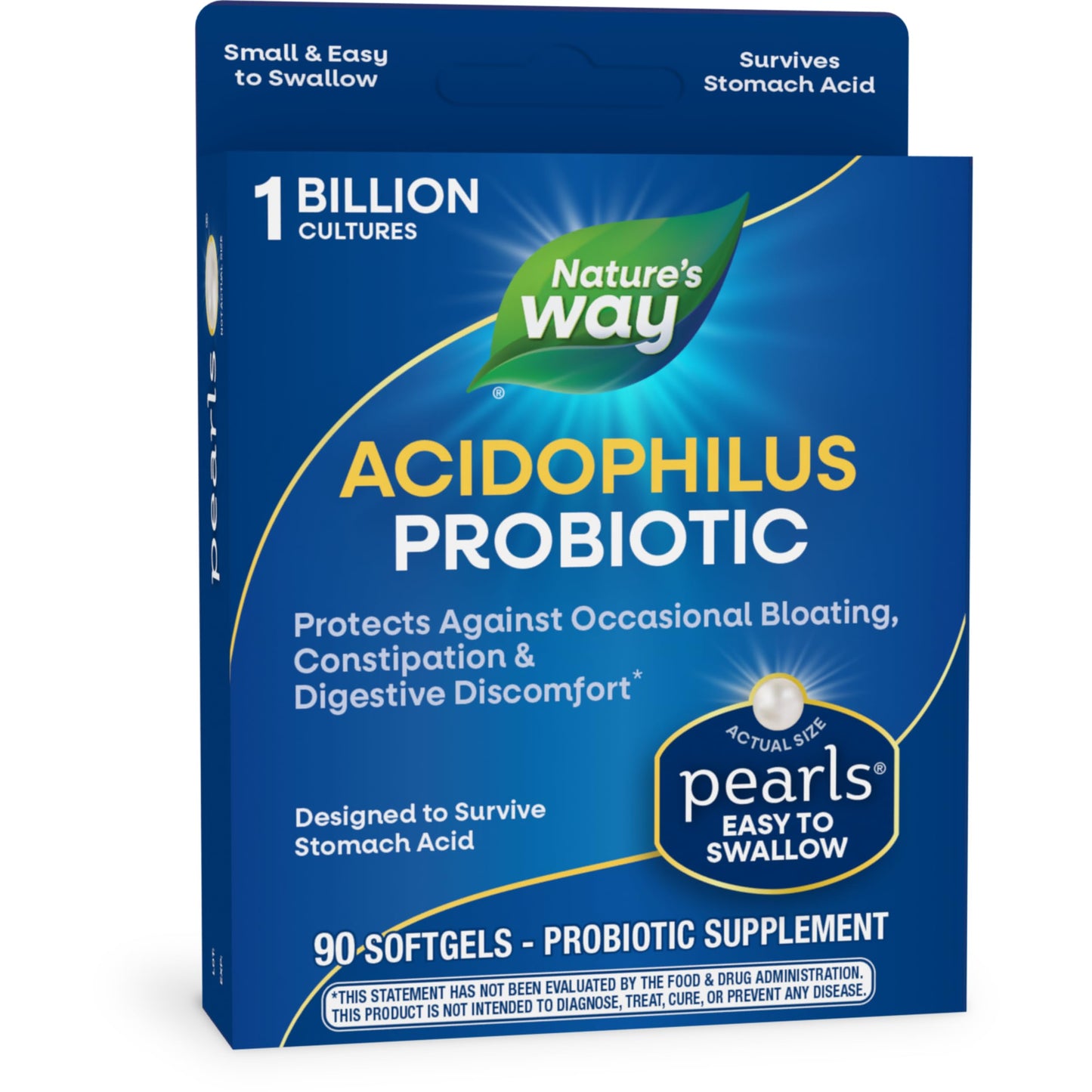 Nature's Way Acidophilus Probiotic Pearls, Supports Digestive Balance and Gut Health*, Protects Against Occasional Constipation and Bloating*, 1 Billion Live Cultures, 90 Softgels (Packaging May Vary) - Nirvana Guru