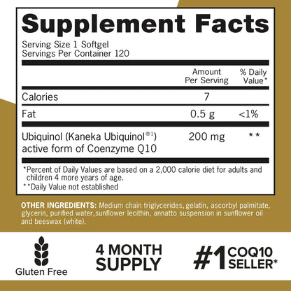 Qunol Ubiquinol CoQ10 200mg Softgels, Powerful Antioxidant for Heart and Vascular Health, Essential for Energy Production, Natural Supplement Active Form of CoQ10, 60ct Softgels Nirvana Guru
