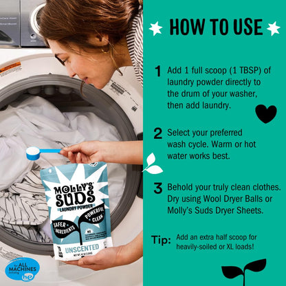 Molly's Suds Super Powder Detergent | Extra Strength Laundry Soap, Stain Fighting | Sensitive Skin | Simple, Effective Ingredients | 60 Loads - Lavender
