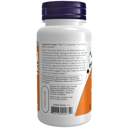 NOW Foods Supplements, Acetyl-L Carnitine 500 mg, Amino Acid, Brain And Nerve Cell Function*, 200 Veg Capsules - Nirvana Guru