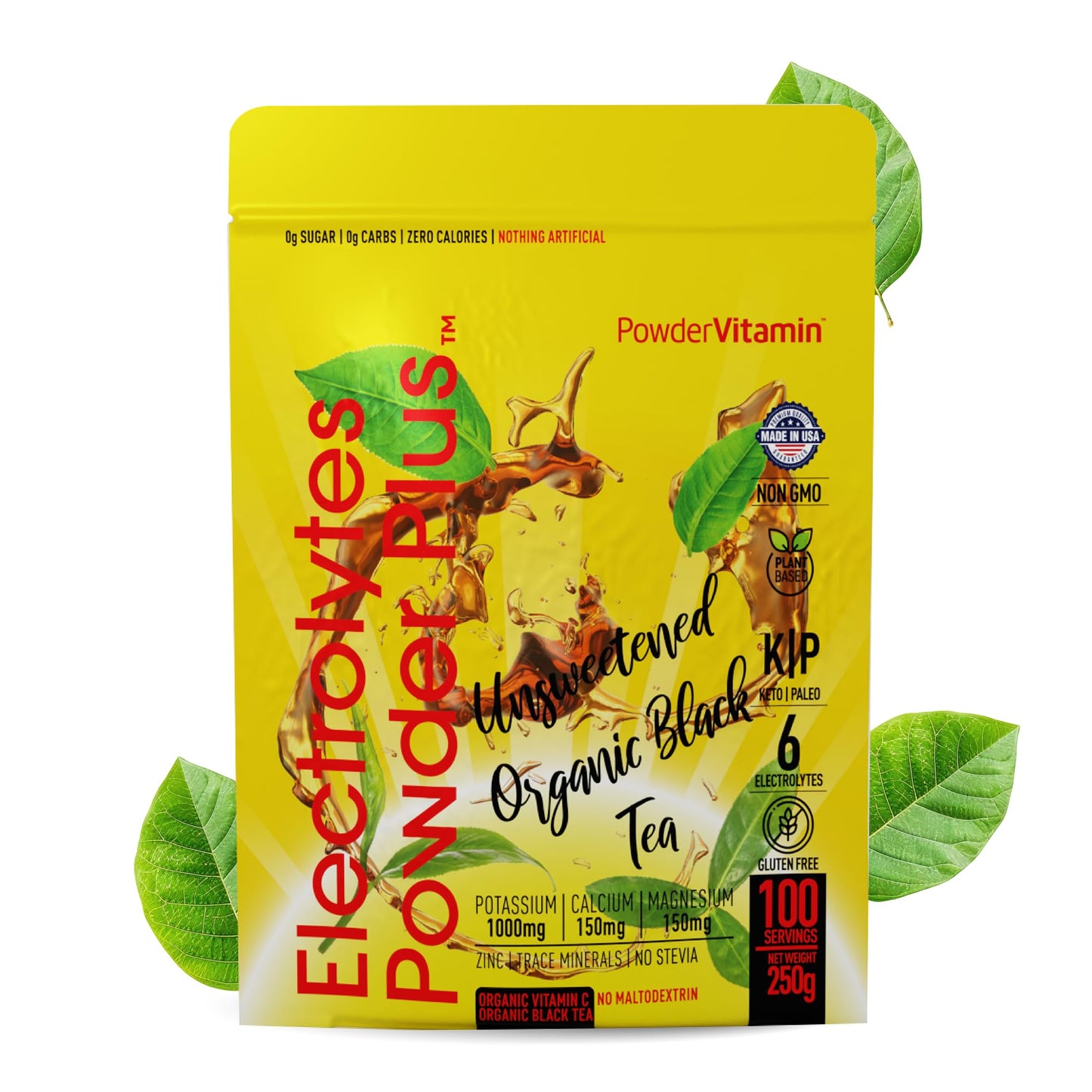 PowerVitamin Lemonade Electrolytes Powder No Sugar for Daily Energy - Keto Electrolytes - Hydration Powder with 1000mg Potassium, 120mg Calcium, Magnesium, Organic Vitamin C, 100 Servings