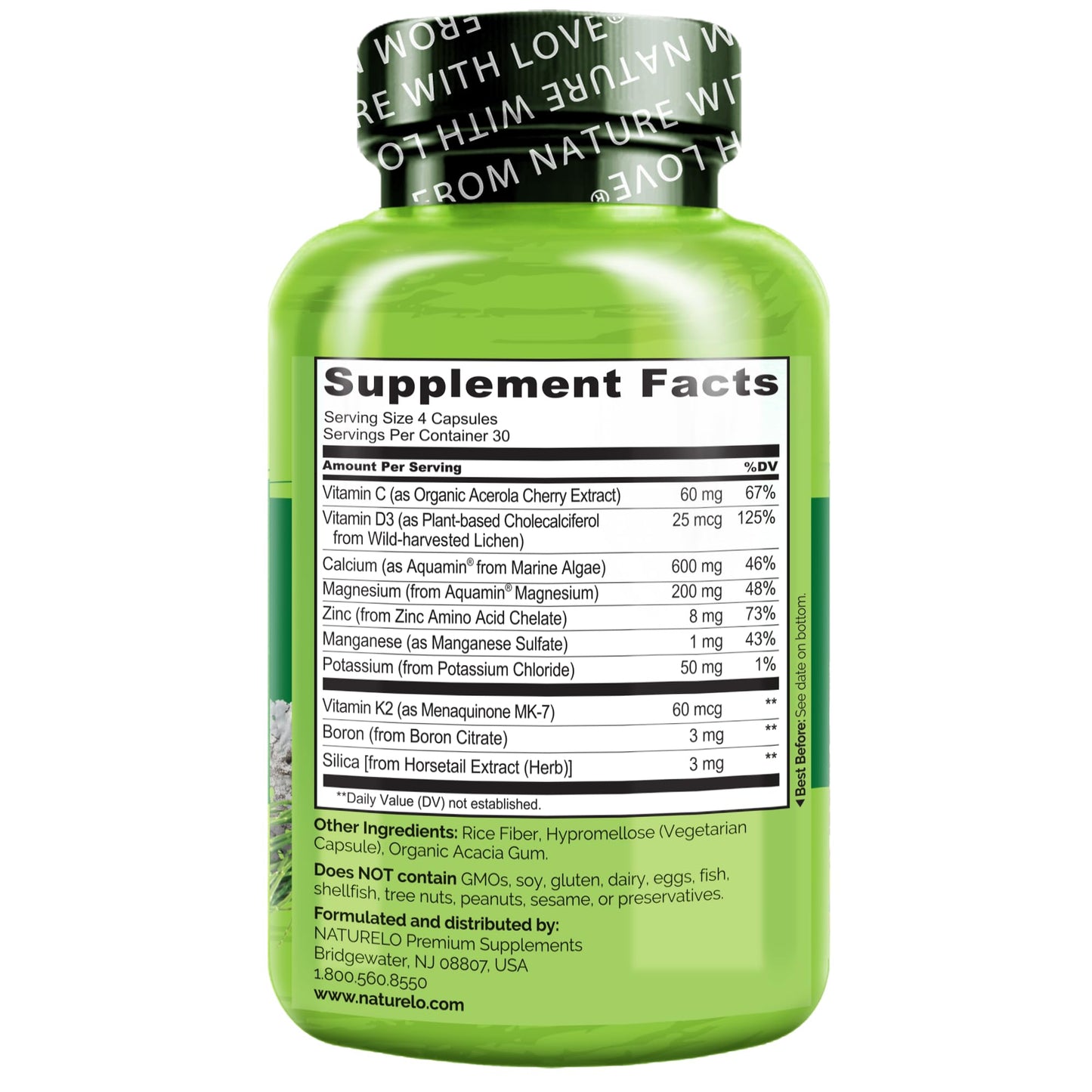 NATURELO Calcium Supplement - with Vitamin C, Vitamin D3, K2, and Calcium Magnesium Zinc for Bone Strength with Calcium 600mg - Plant-Based, 120 Vegetarian Capsules, Non-GMO, Soy & Gluten-Free Nirvana Guru