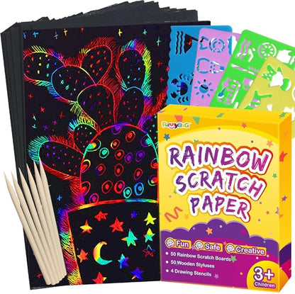 FUNNYB&G Rainbow Scratch Paper Art for Kids - 100 Pcs Magic Rainbow Scratch Paper Off Set Scratch Easter Crafts Arts Supplies Kits Pads Sheets for Party Games Halloween Christmas Birthday Gifts nirvanaguru
