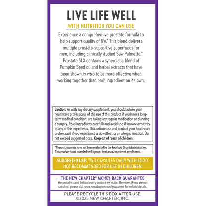 New Chapter Prostate Supplement - Prostate 5LX™ with Clinical Strength Saw Palmetto + Fermented Selenium for Men’s Wellness - 180 ct Vegetarian Capsule - Nirvana Guru