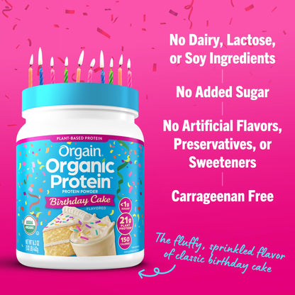 Orgain Organic Vegan Protein Powder, Vanilla Bean - 21g Plant Protein, 4g Prebiotic Fiber, No Lactose Ingredients, No Added Sugar, Non-GMO, For Shakes & Smoothies, 2.03 lb (Packaging May Vary)