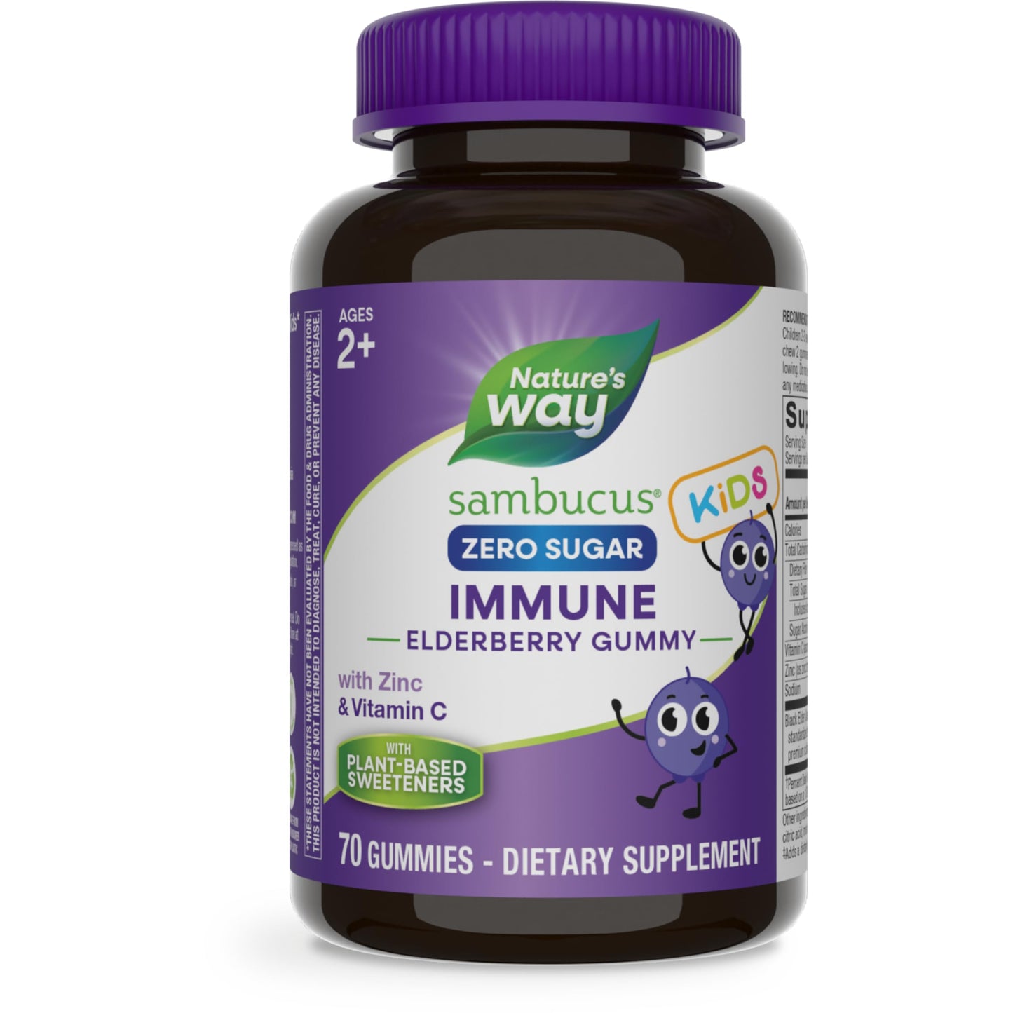 Nature's Way Sambucus Zero Sugar Immune Gummies, Daily Immune Support*, Black Elderberry Extract, Vitamin C, Vitamin D3, Zinc, Sugar Free, Sugar Alcohol Free, Plant-Based Sweeteners, 70 Gummies - Nirvana Guru