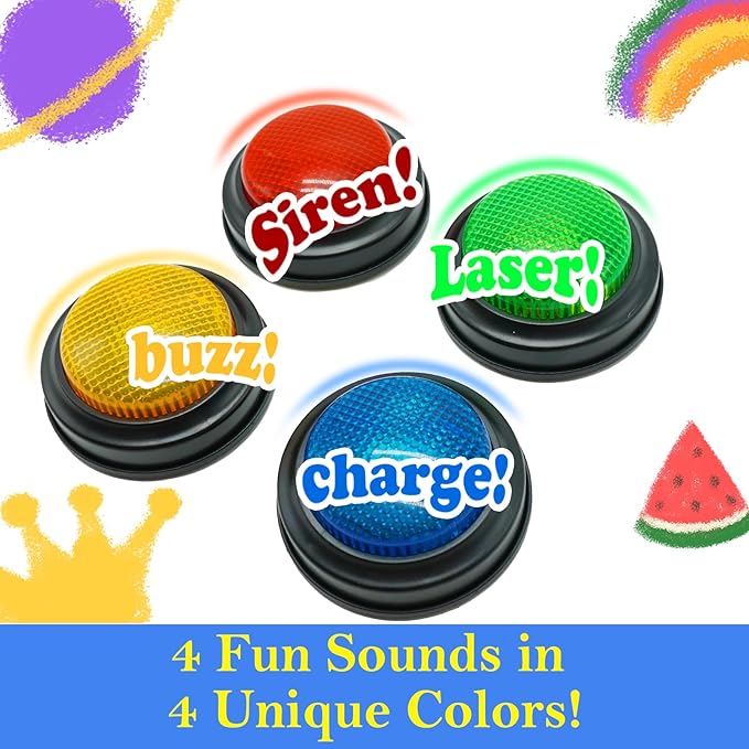 Set of 4 Buzzers for Trivia Games, Answer Buzzers for Classroom, Family Feud Jeopardy Buzzer, Game Buzzers with Lights and Sound for Classroom, Game Show Buzzer Buttons nirvanaguru